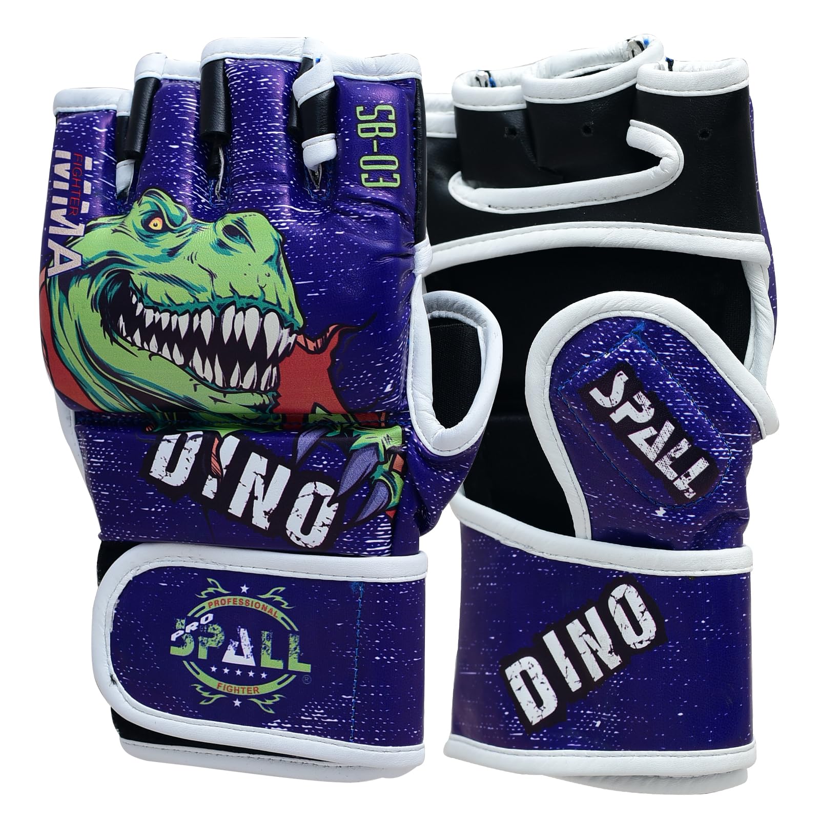 Spall Pro US Muay Thai MMA Boxing Gloves for Men & Women - Pro Training Sparring Punching Gloves - Kickboxing Heavy Bag Workout Leather Boxing Gloves (Dino-Blue, L/XL)