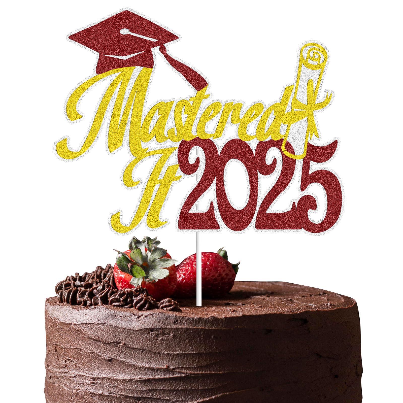 Mastered It 2025 Cake Topper,Congrats Mastered It Happy Master Degree Cake Decor,Congrats Grad Class of 2025 Graduation Party Decorations (Gold Red)