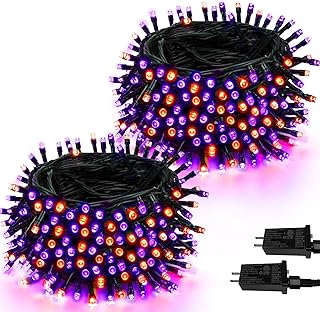 2-Pack 66FT 200 LED Extendable Halloween Lights, Orange and Purple Halloween Decorations Outdoor Indoor Tree Lights with Timer & Memory Function, Plug in Mini Lights Waterproof with 8 Lighting Modes