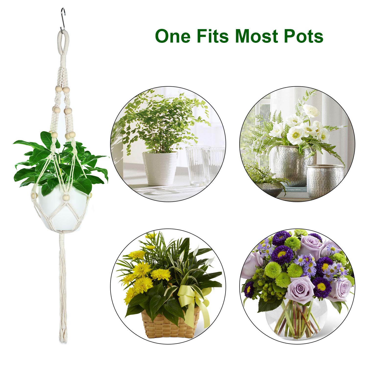 6 Pièces Cintres en Macramé avec 6 Crochets, Différents Niveaux, Set de Jardinières Suspendues en Corde de Coton à la Main Porte-Pots de Fleurs Support de Plantes Suspendues pour Décoration Boho