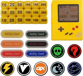 PTCG Dice & Acrylic Effect Tokens: 31-Piece Battle Damage and Status Counters Set with Free Storage Box (Classics)