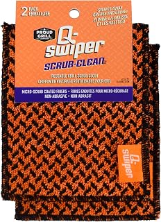 Q-Swiper Scrub-Clean Reusable Grill Cleaning Cloth - 2 Pack | Non-Scratch Micro-Coated Fibers | Heavy-Duty for BBQ | Cleans All Grill Surfaces and Cookware | Use with Q-Swiper 2-Minute Miracle Spray