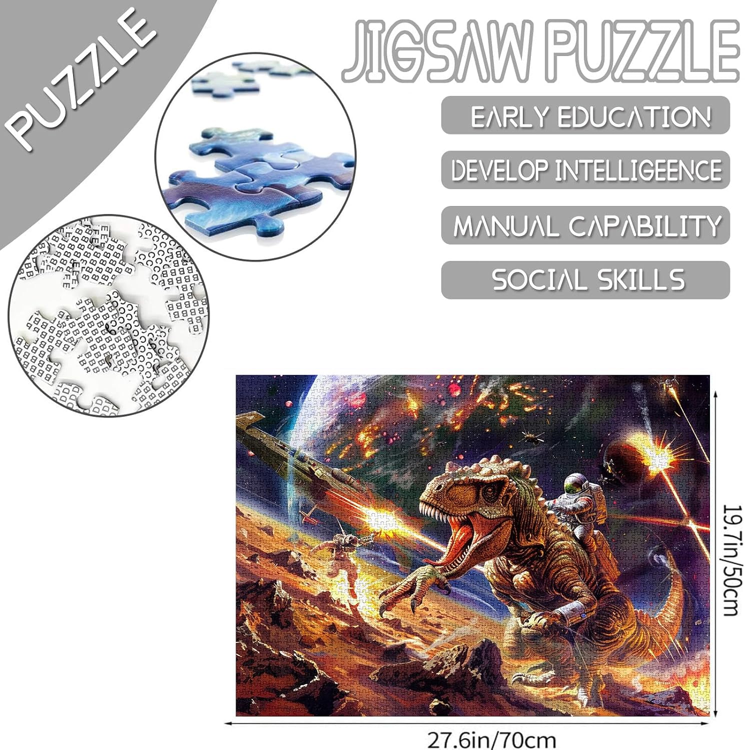 Dinosaur Jigsaw Puzzles 1000 Pieces for Adults, Families(Fierce Animal,Space,Fighter,Astronaut,Universe,Alien Pieces Fit Together Perfectly 19.7''x27.6''inch Performance Frameable Wildlife Puzzle Art