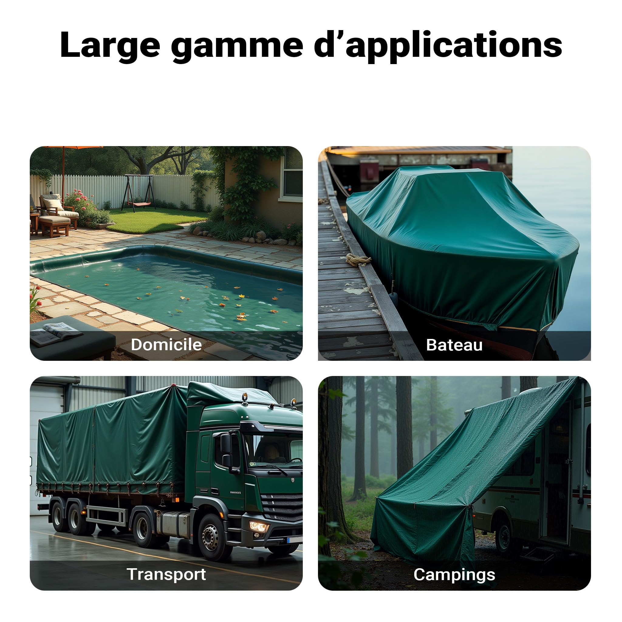Wiltec Bâche de Camion 2 x 3m Vert foncé 650 g/m² Polyester Revêtement PVC Œillets INOX 100cm Haute Protection Vol UV Intempéries Moisi Étanche Solide Haute Résistante Couverture Sécurité routière