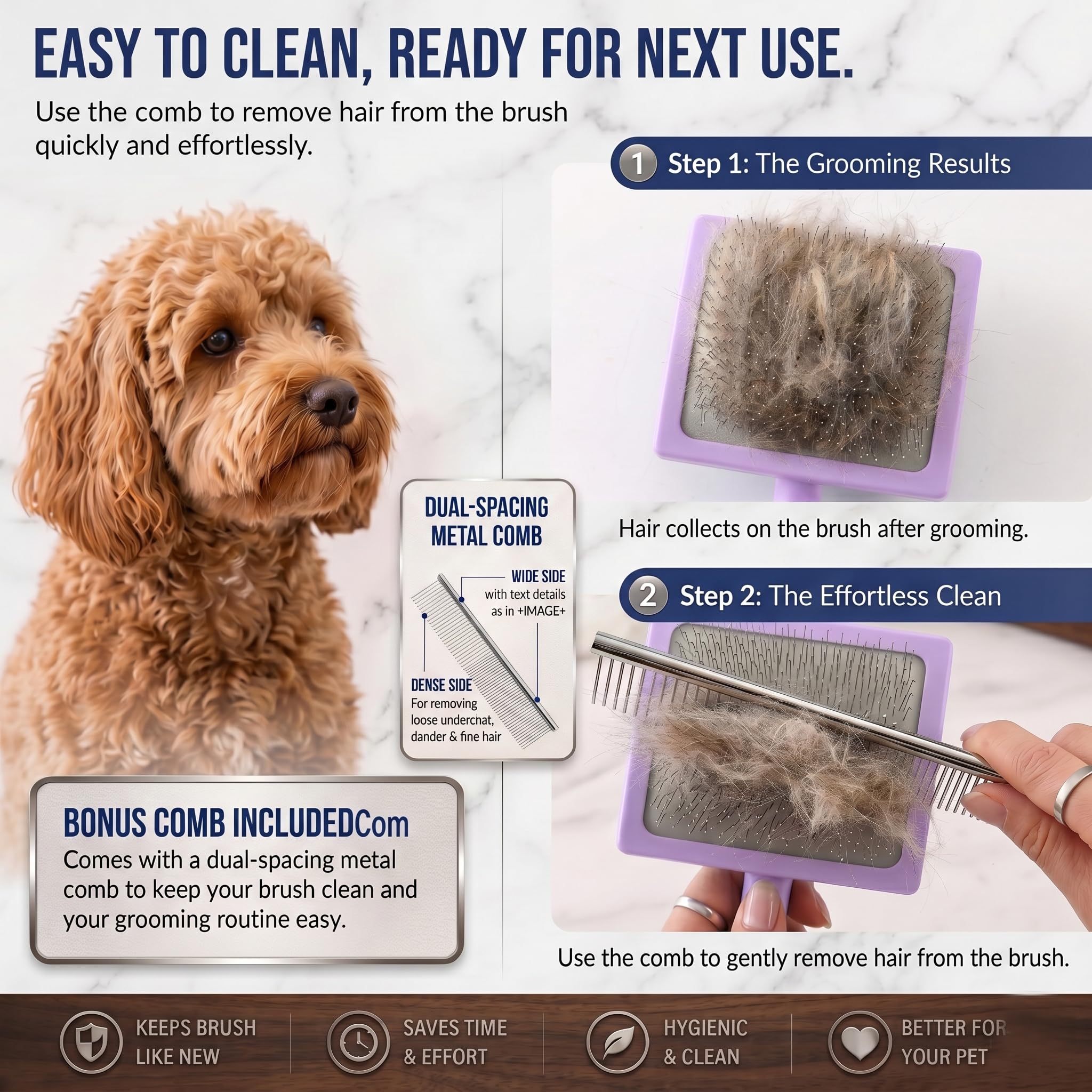Spazzola per cani per toelettare i capelli, spazzola extra lunga per spargimento di gatti medi e lunghi, strumenti professionali per rimuovere pellicce, viola,pettine per animali domestici gratuito