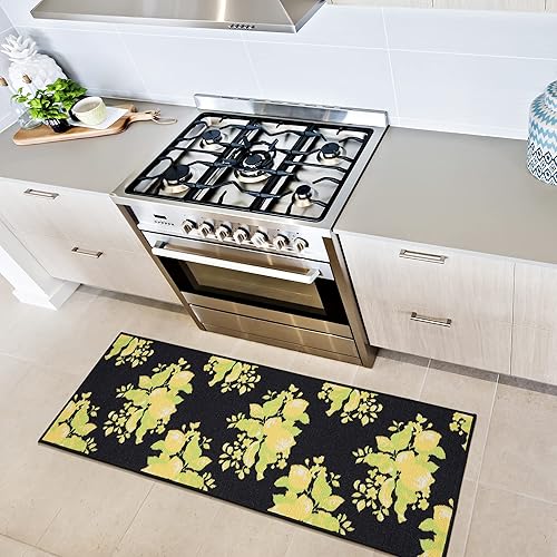 Ottomanson Sara Collection - Alfombra antideslizante de goma con diseño de tazas de café de 2 x 5 pulgadas, 20 x 59 pulgadas, naranja oscuro