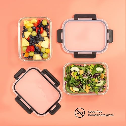 Miniatura 8 de JoyJolt Recipientes de vidrio para almacenamiento de alimentos con tapas. Paquete de 5 recipientes de vidrio reutilizables de 35 onzas con un solo