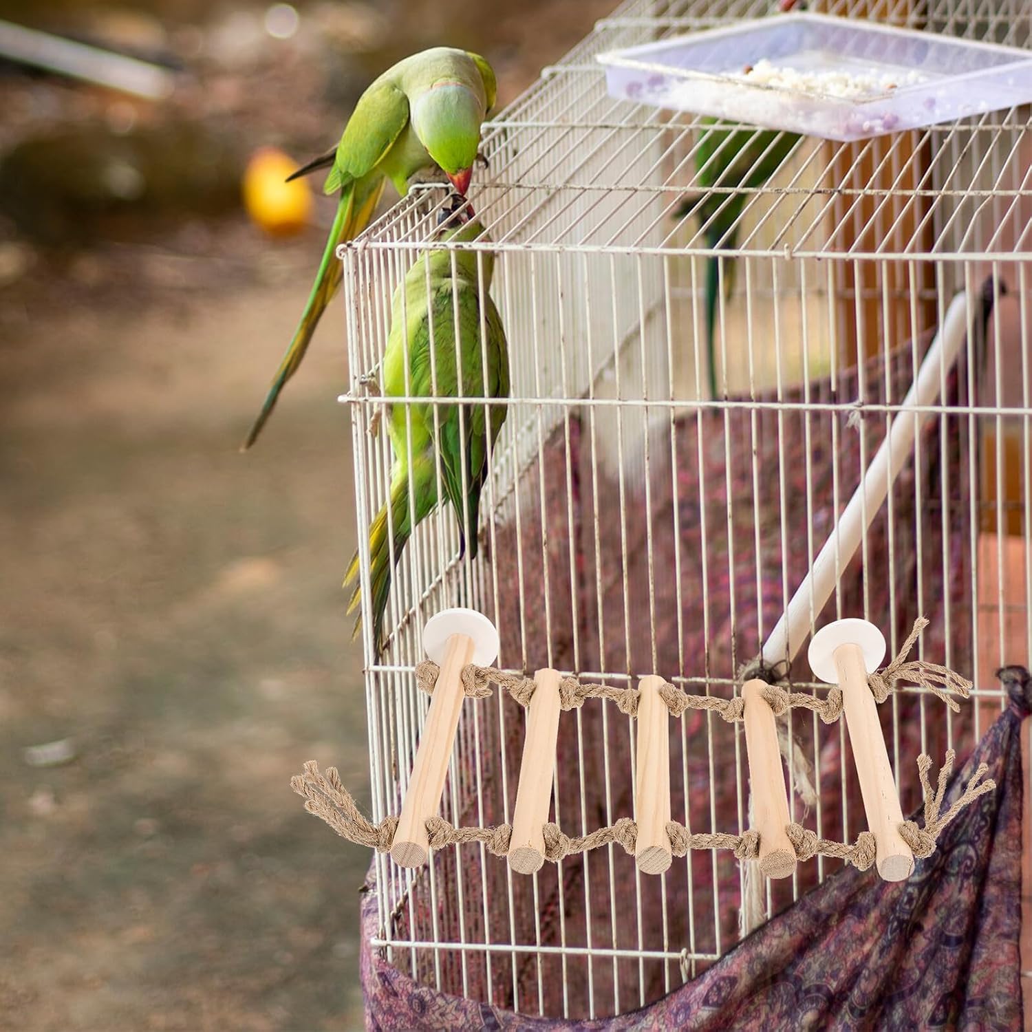 HEMOTON Wooden Parrot Climbing Ladder Bird Step Ladder with Hanging Hooks for Parakeet Training and Birdcage Accessories