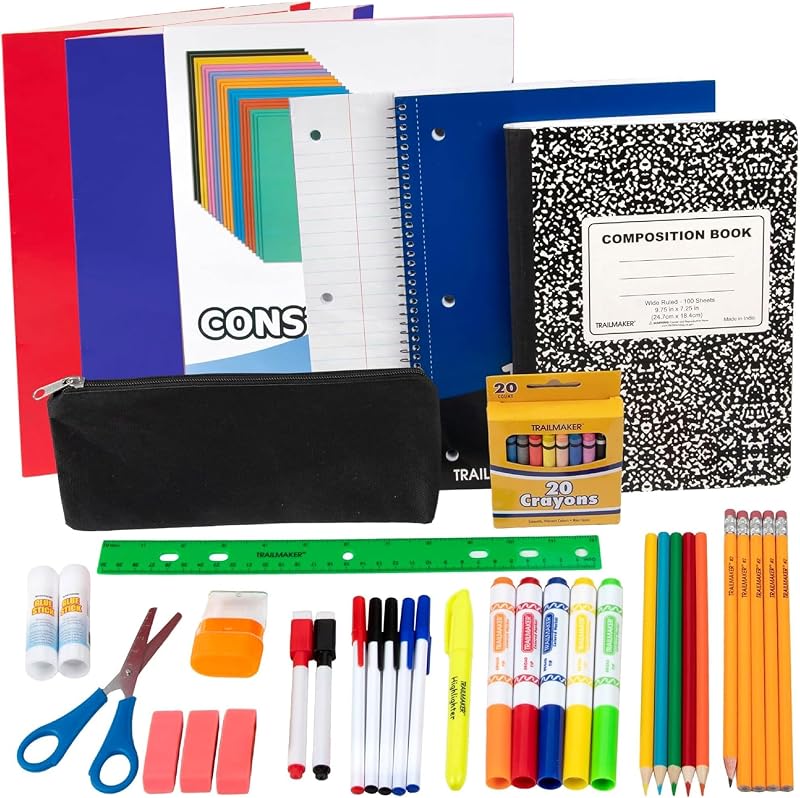 Kindergarten Elementary School Supplies Classroom Must Haves for Boys Girls 1st 2nd 3rd 4th Grade & Home School Essentials for Kids Kit with Notebooks, Folder, Pencils, Crayons, Markers, Glue, Scissor