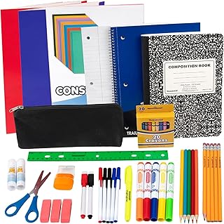 Kindergarten Elementary School Supplies Classroom Must Haves for Boys Girls 1st 2nd 3rd 4th Grade & Home School Essentials for Kids Kit with Notebooks, Folder, Pencils, Crayons, Markers, Glue, Scissor