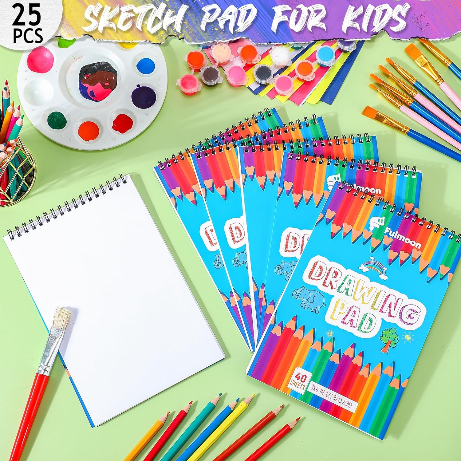Fulmoon 25 Pack Bulk Sketch Pad for Kids Drawing Pad 40 Sheets Sketch Book Children Art Drawing Paper Supplies for Crayons Party Art School Classroom Craft Activities (6 x 9 Inch)