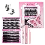 FADLASH Lash Extension DIY Kit Lash Clusters D Curl Cluster Lashes with Lash Bond and Seal Cluster Lashes Glue Remover Lash Tweezers for DIY Eyelash Extension at HomeKit 60D+80D-0.07D-12-18MIX