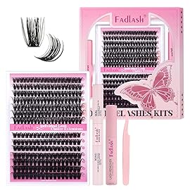 FADLASH Lash Extension DIY Kit Lash Clusters D Curl Cluster Lashes with Lash Bond and Seal Cluster Lashes Glue Remover Lash Tweezers for DIY Eyelash Extension at HomeKit 60D+80D-0.07D-12-18MIX
