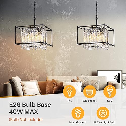 Miniatura 8 de Candelabros modernos de cristal negro, lámpara de comedor de 16 pulgadas, altura ajustable, lámpara colgante de techo de lujo para entrada,