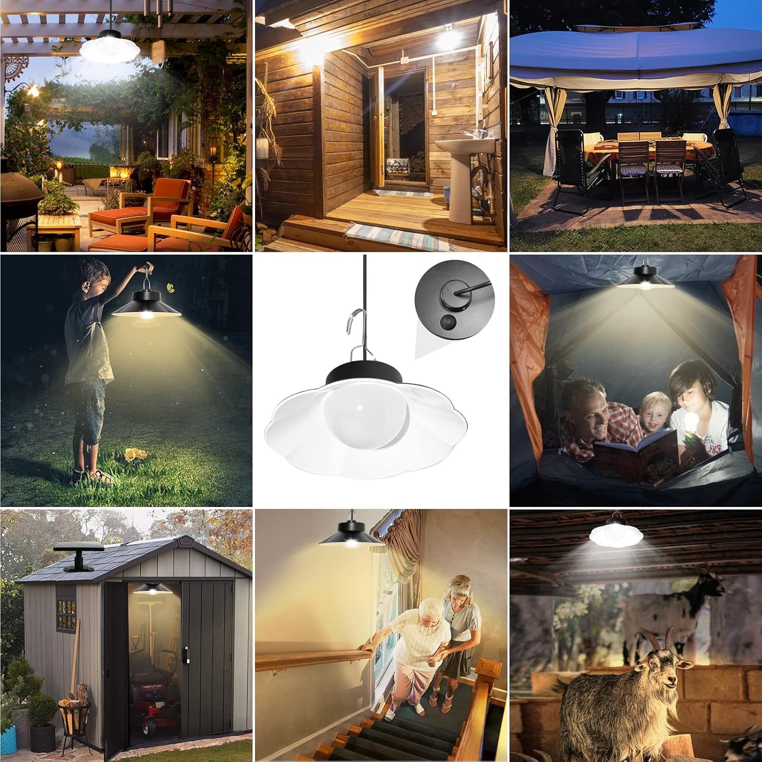 Lampada Solare da Esterno, Lampade a Sospensione Solari, 3 Temperature Colore Luce Solare per Percepire il Crepuscolo, IP65 Impermeabile/6Luminosità/Telecomando per Balcone/Giardino-2PCS