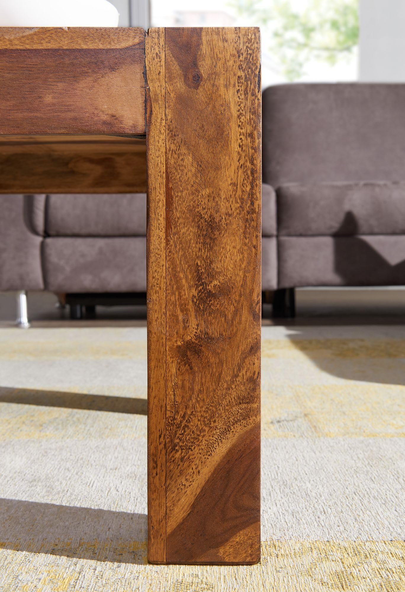 WOHNLING Mesa de Centro de Madera Maciza Sheesham 110cm Sala de Estar Amplia Mesa de Estilo rústico marrón Oscuro diseño de la Tabla