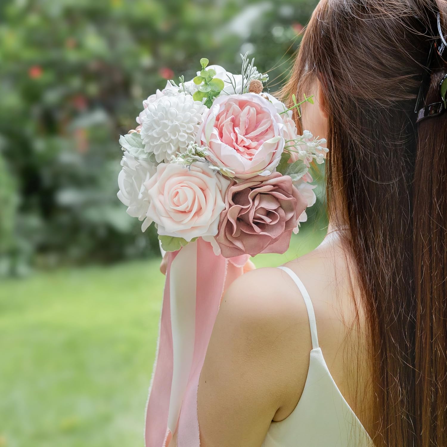 ponatia Dusty RoseWedding Bouquets for Bride Bridesmaid, Blush Pink Wedding Artificial Roses Flowers for Wedding Bouquets Ceremony, Anniversary (Dusty Rose & Blush) - Image 6