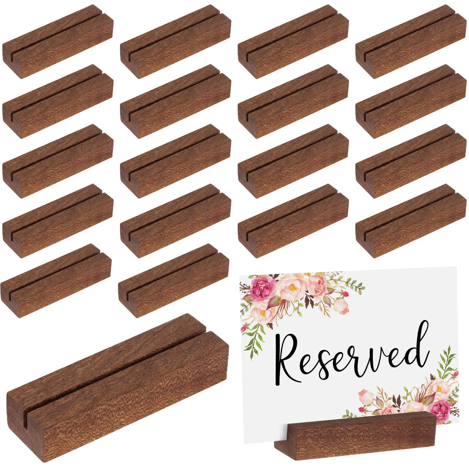 Generisch 20 soportes de madera para tarjetas de mesa, 3,9 x 1,2 x 0,8 pulgadas, para números de mesa, ranura de 0,12 pulgadas, para fotos, nombres, bodas, fiestas, eventos
