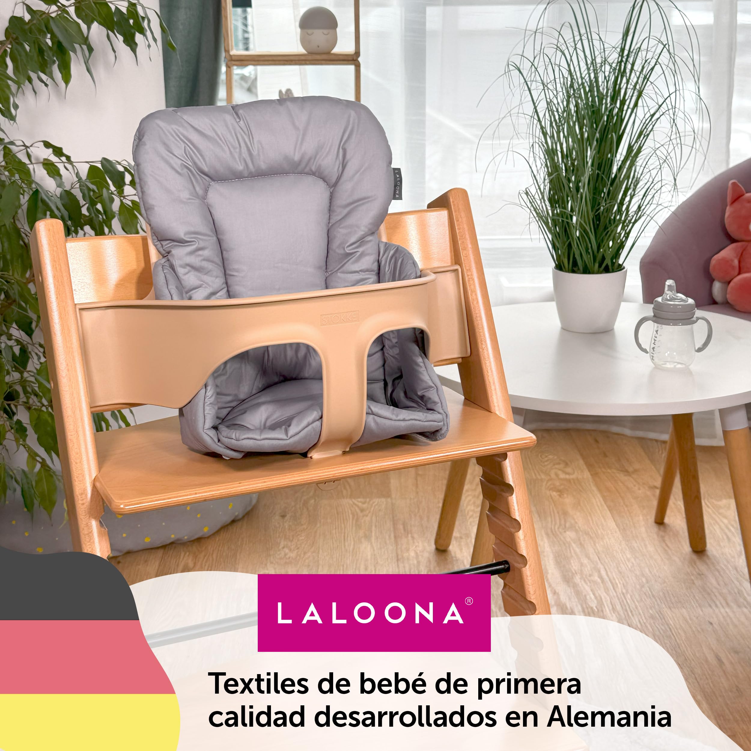 LaLoona Reductor para Trona Bebe Stokke Tripp Trapp, Cojin Trona Madera, Cojin Impermeable Trona OEKO-TEX 100, Lavable a Máquina - Gris