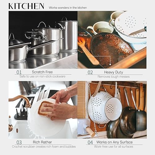 Miniatura 7 de Esponja para platos de ganchillo de doble capa antiarañazos (ajo de elefante)