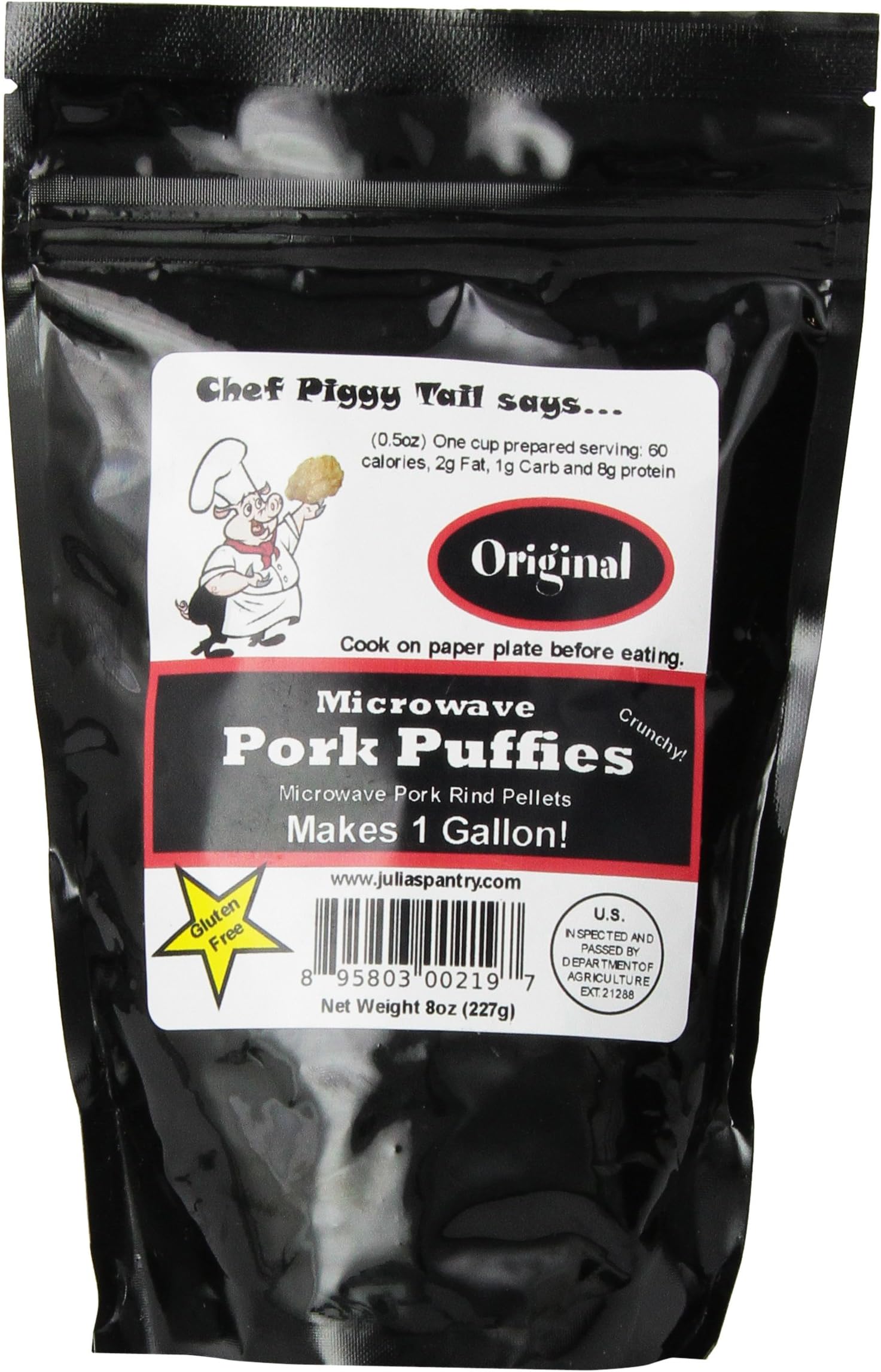 Chef Piggy TailMicrowave Pork Puffies Pork Rinds, Original, 8 Ounce