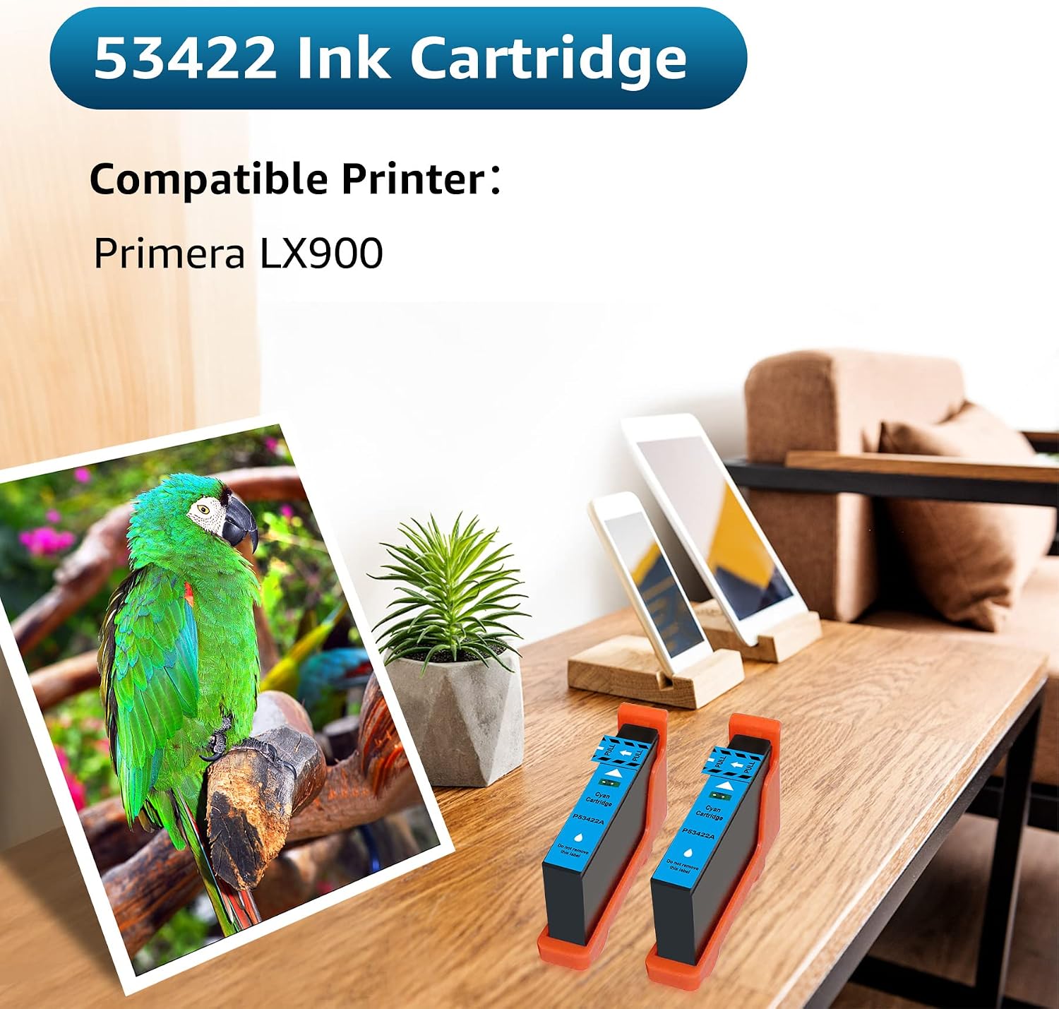 Ink 53422 Compatible Ink Cartridge Replacement for Primera 53422 Cyan Ink Used for Primera LX900 Ink, LX 900 Cyan Printer (2 Pack)
