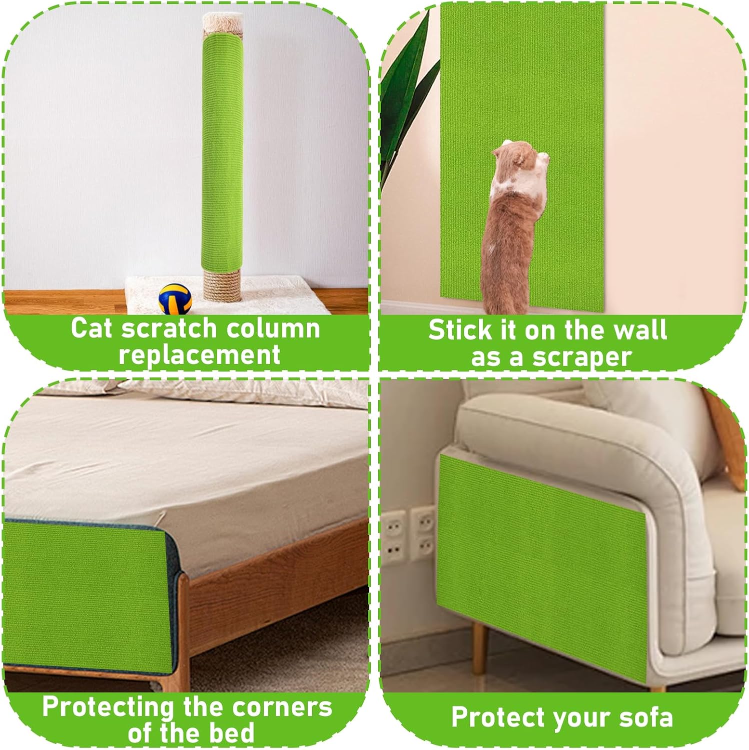 review Trimmable Cat Scratching Post Carpet Covered 78.7”x15.8” Self-Adhesive Cat Tree Shelves Replacement Parts Mat Cat Scratcher for Cat Tree Shelf Steps Couch Furniture DIY Protector（Green）