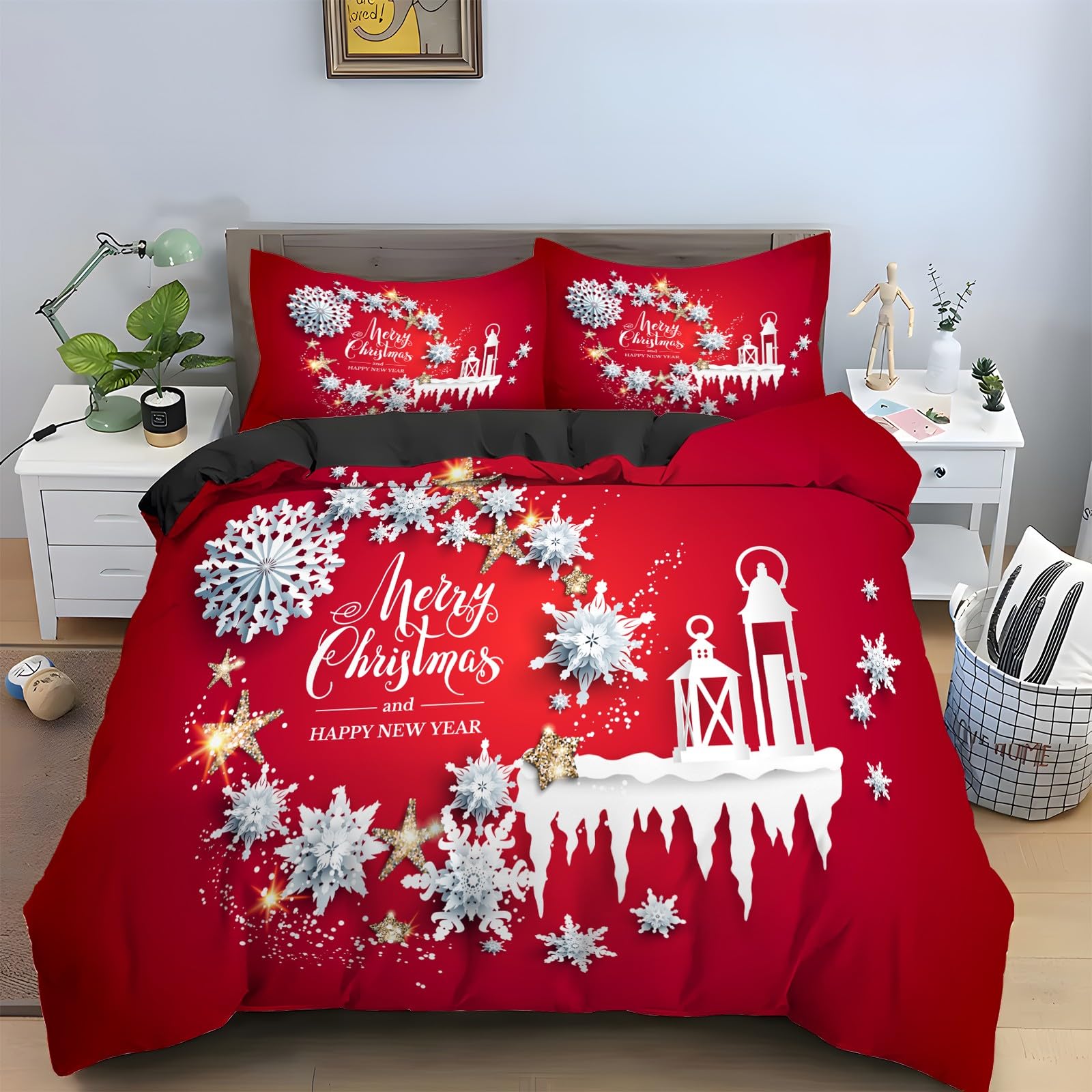 Housse couette en microfibre douce 200x200 flocon de neige parure de lit 3 pièces
