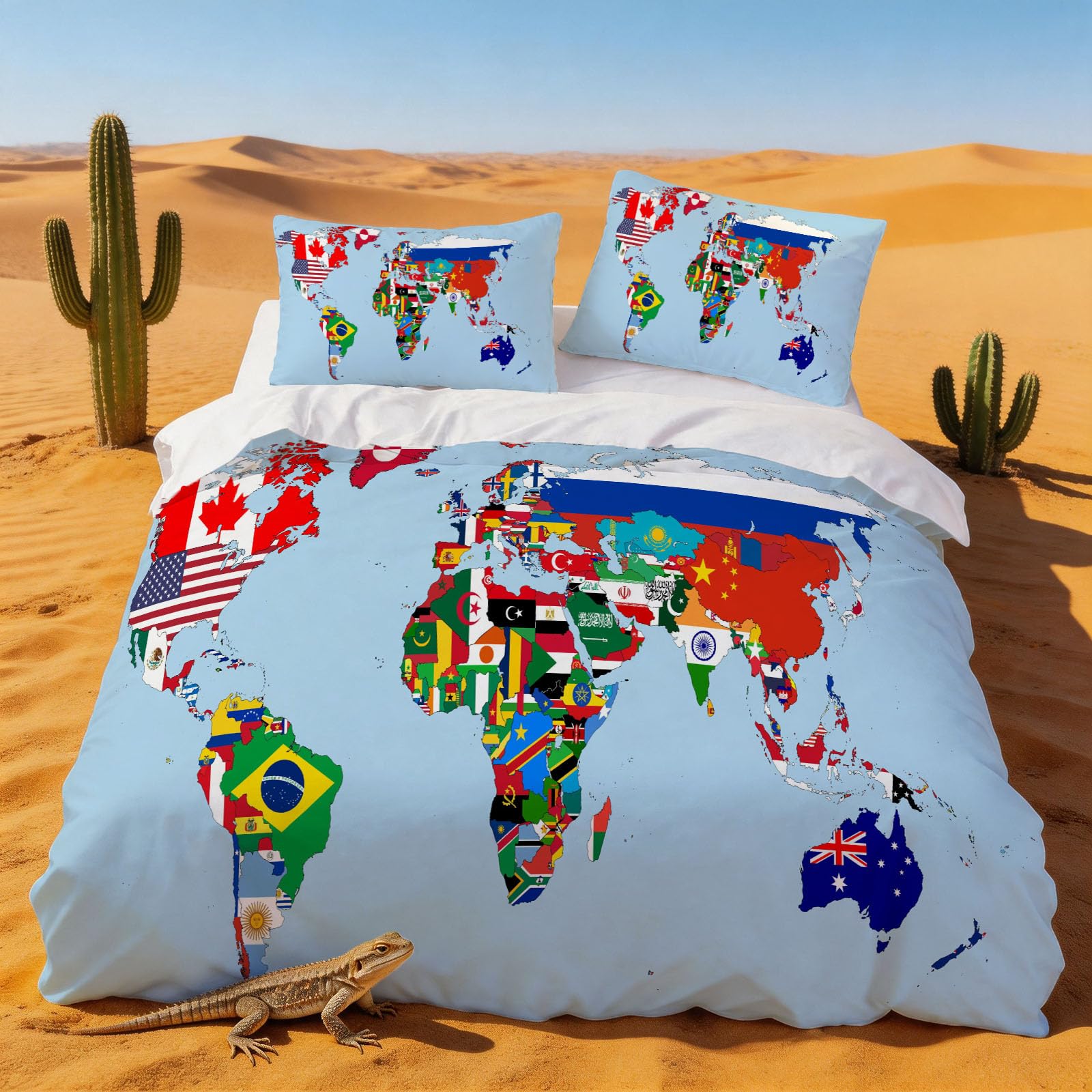 Housse de couette 240x260 carte du monde pour s'endormir en voyageant en famille