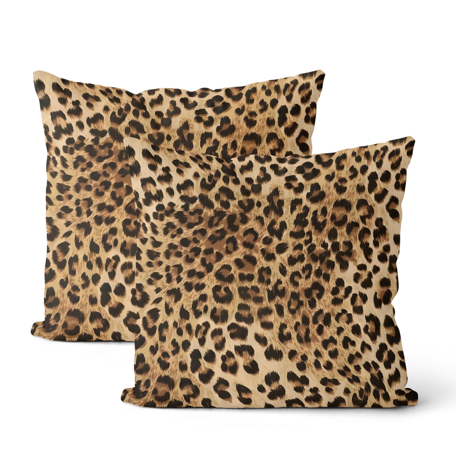 DAFENA Leopard Print Pillow Covers 16x16 Inch 2 Pcs Brown Beige Cheetah Print Decor Throw Pillows Animal Skin