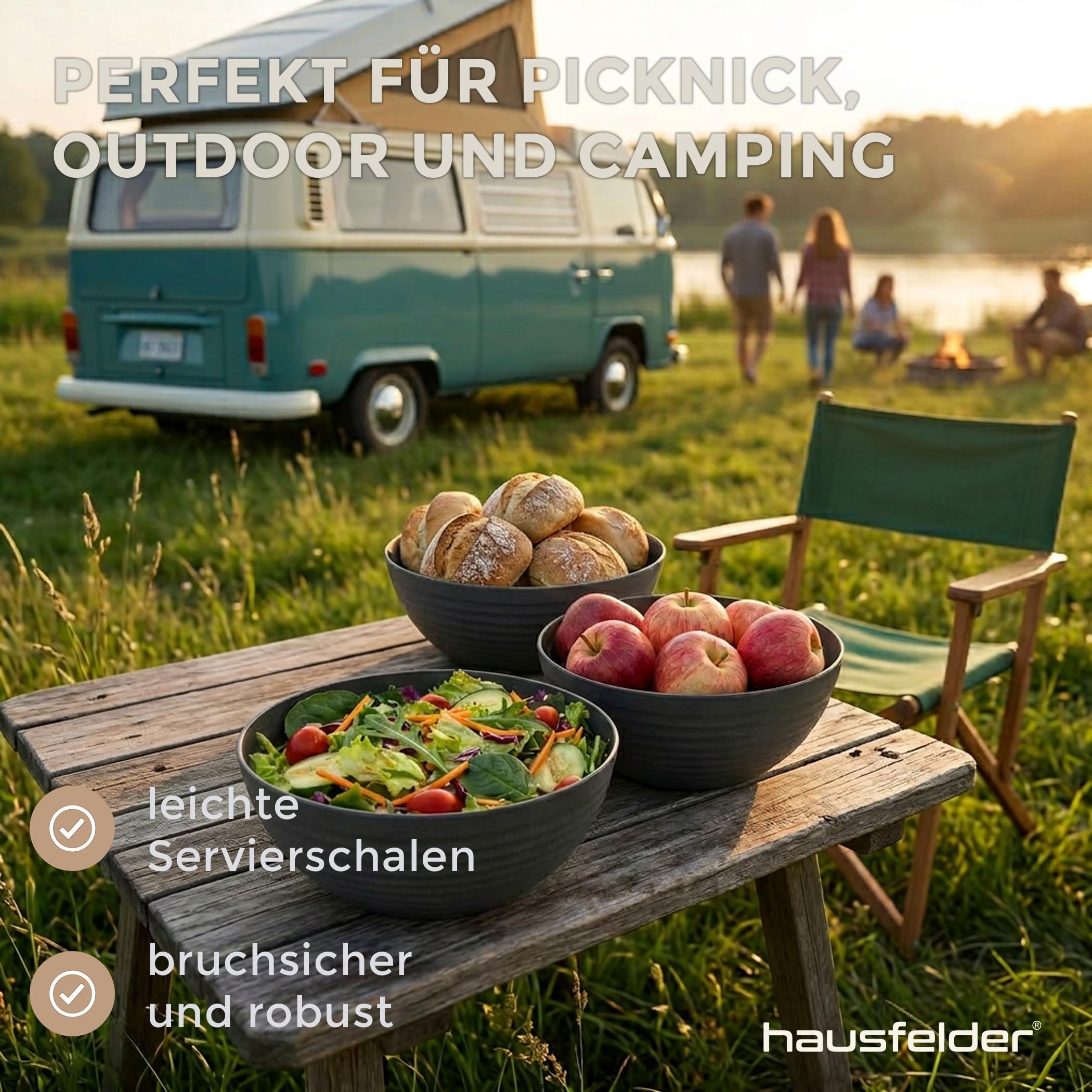 Hausfelder Salatschüssel Set 3, 3er Set, 3,3 l, Anthrazit | Kunststoff, 3er Set, 3,3 l, BPA-frei, Salatschüssel, Servierschüsseln, Matt, Schwarz, Schalen, Chipsschüsseln