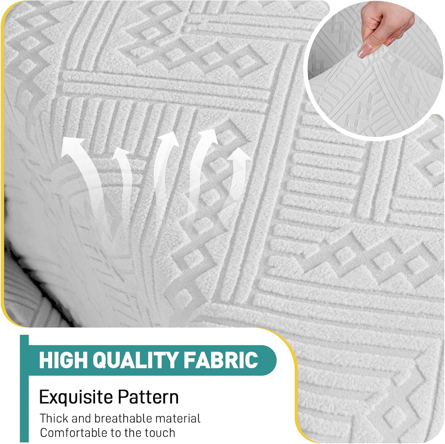 Ruaozz Couch Cushion Covers for Sectional Sofa Stretch Seat Cushion Covers Washable Sofa Slipcovers for L Shaped Soft Furniture Protector Pet Friendly (3 PC Seat or Back Cover, Ivory)