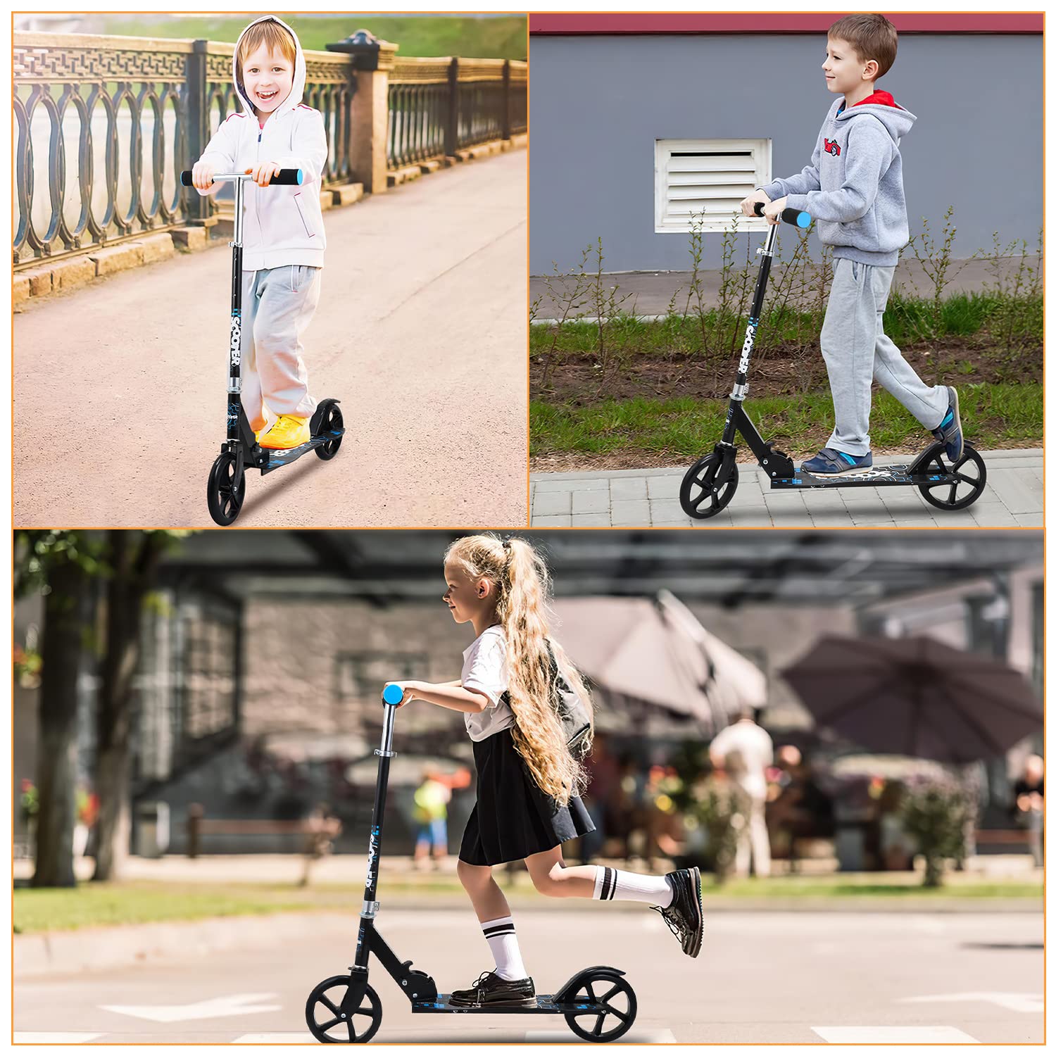Sonnewelt Trotinette Enfant,Guidon Ajustable,avec bandoulière réglable,jusqu'à 100 kg,Construction Durable,Amortisseur ShockResist Frein