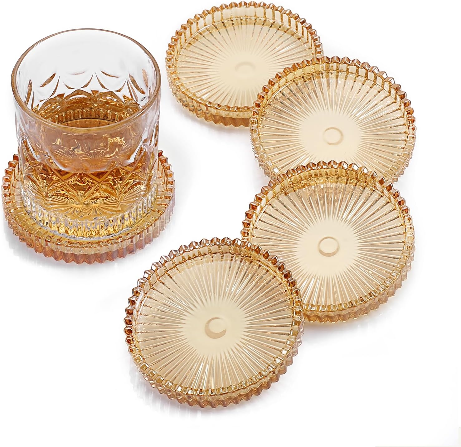 Modern Clear Coaster Set of 5- Glass Coasters for Drinks Crystal Coasters Round Cup Coasters Coffee Table Decor for Office, Kitchen, Bar, Dining Room, Living Room, Patio(Amber) Modern Clear Coaster Set of 5- Glass Coasters for Drinks Crystal Coasters Round Cup Coasters Coffee Table Decor for Office, Kitchen, Bar, Dining Room, Living Room, Patio(Amber)