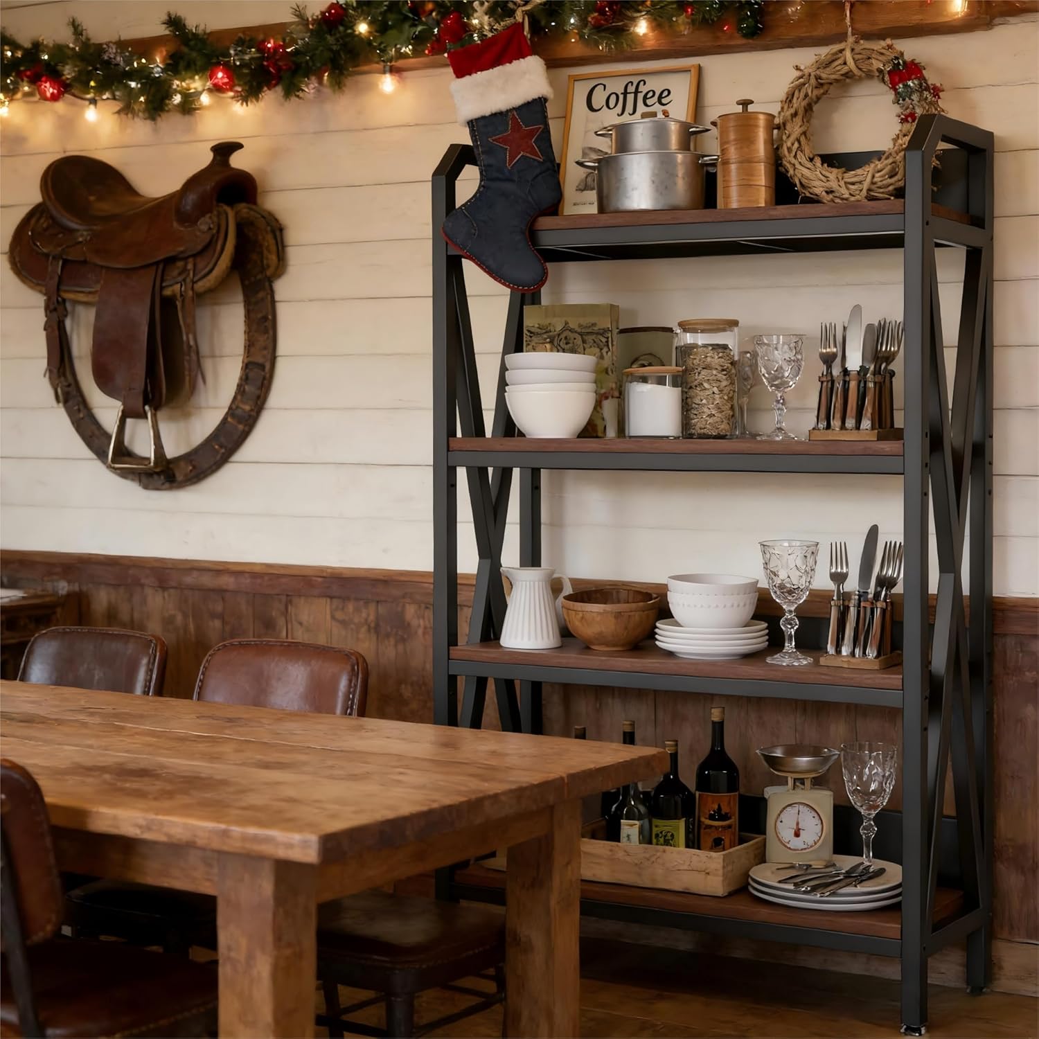 4-Tier Kitchen Bakers Rack, Tall Baker's Rack with Storage, Microwave Stand with Storage, with Adjustable Kitchens Shelves, Estantes para Cocina for Living Room, Garage, Kitchen, Balcony