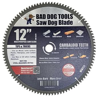 Bad Dog Tools Saw Dog 12 inch Circular Blade | 100-Tooth, Carbide Tipped, Finish Blade for Wood & Multiple Materials, Use with Circular, Miter or Table Saws