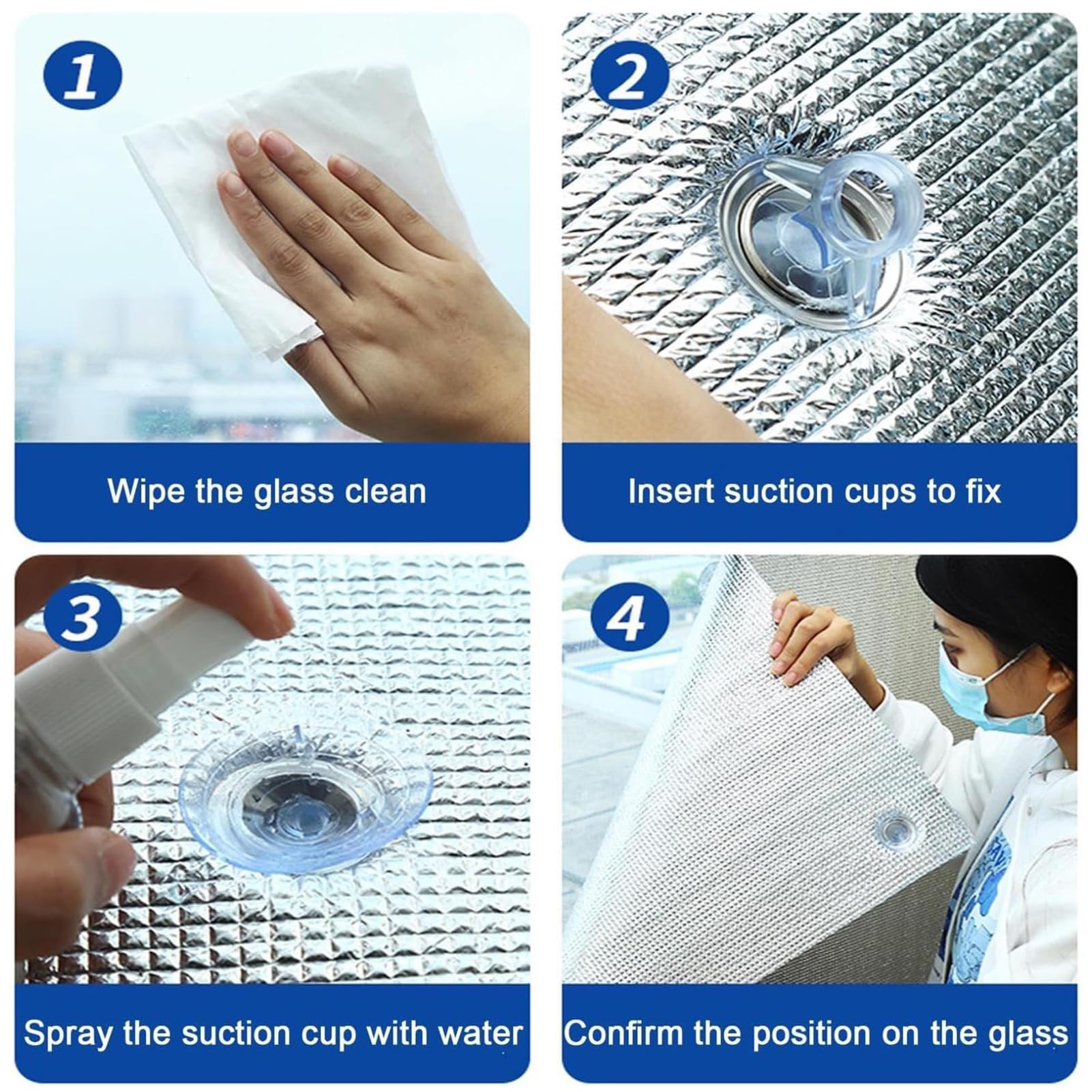 Folia przeciwsłoneczna Heat Control Shield z przyssawkami, folia okienna zaciemniająca i zapewniająca prywatność, aluminiowana folia izolacyjna, do sypialni i salonów)