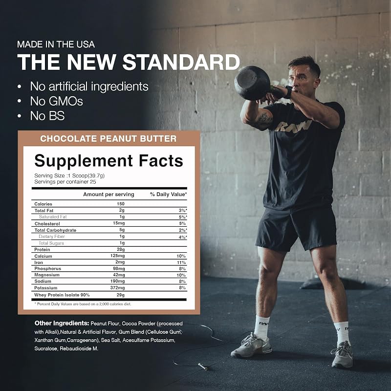 RAW Whey Isolate Protein Powder, Chocolate Peanut Butter (CBUM Itholate) - 100% Grass-Fed Sports Nutrition Powder for Muscle Growth & Recovery - Low-Fat, Low Carb, Naturally Flavored - 25 Servings image 5