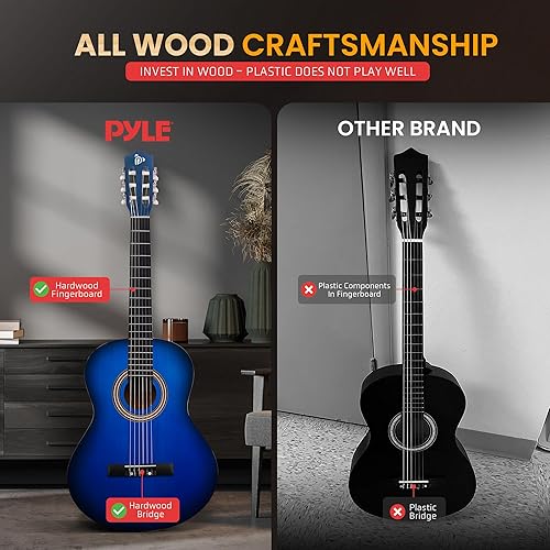 Vista 24 de Pyle - Kit de guitarra acústica para principiantes, instrumento junior de 3/4 de 36 pulgadas de tamaño para niños y adultos, Sun Burst Brillo