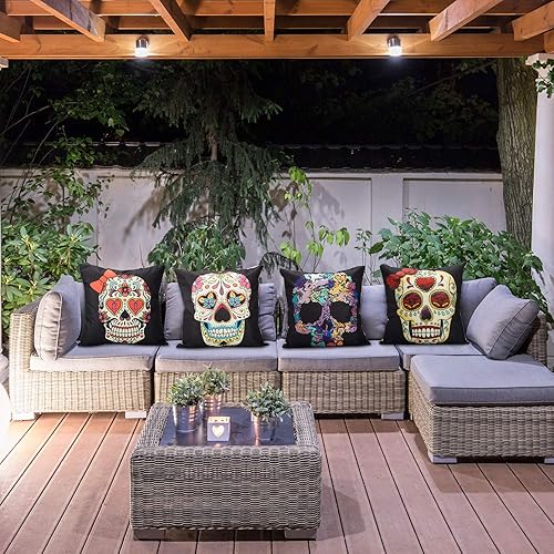 Miniatura 6 de 4 fundas de almohada decorativas de Halloween, fundas de almohada cuadradas de lino para el Día de los Muertos, fundas de almohada cuadradas de lino