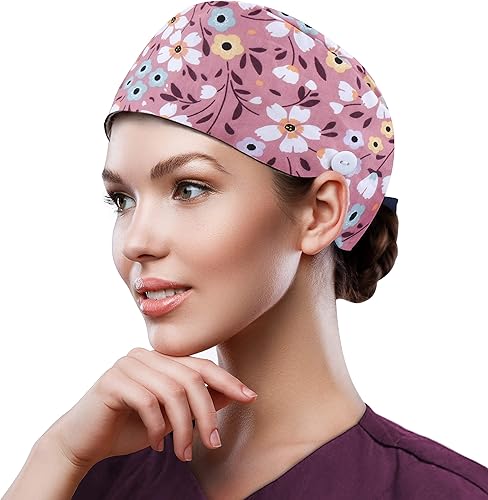 Miniatura 16 de QBA Adjustable Working Cap with Button, Cotton Working Hat Sweatband, Elastic Bandage Tie Back Hats for Women & Men, One