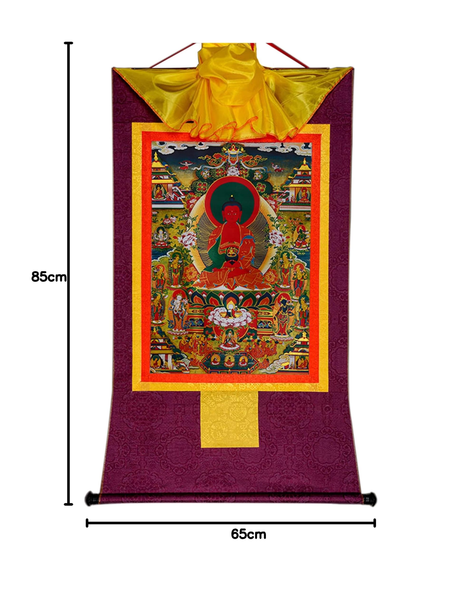 Gandhanra Thangka Tibétain - Terre Pure d'Amitabha Thangka - Peinture Tantrique Bouddha à Dorure - Tapisserie Mural pour Décoration Zen - Méditation et Relaxation Spirituelle