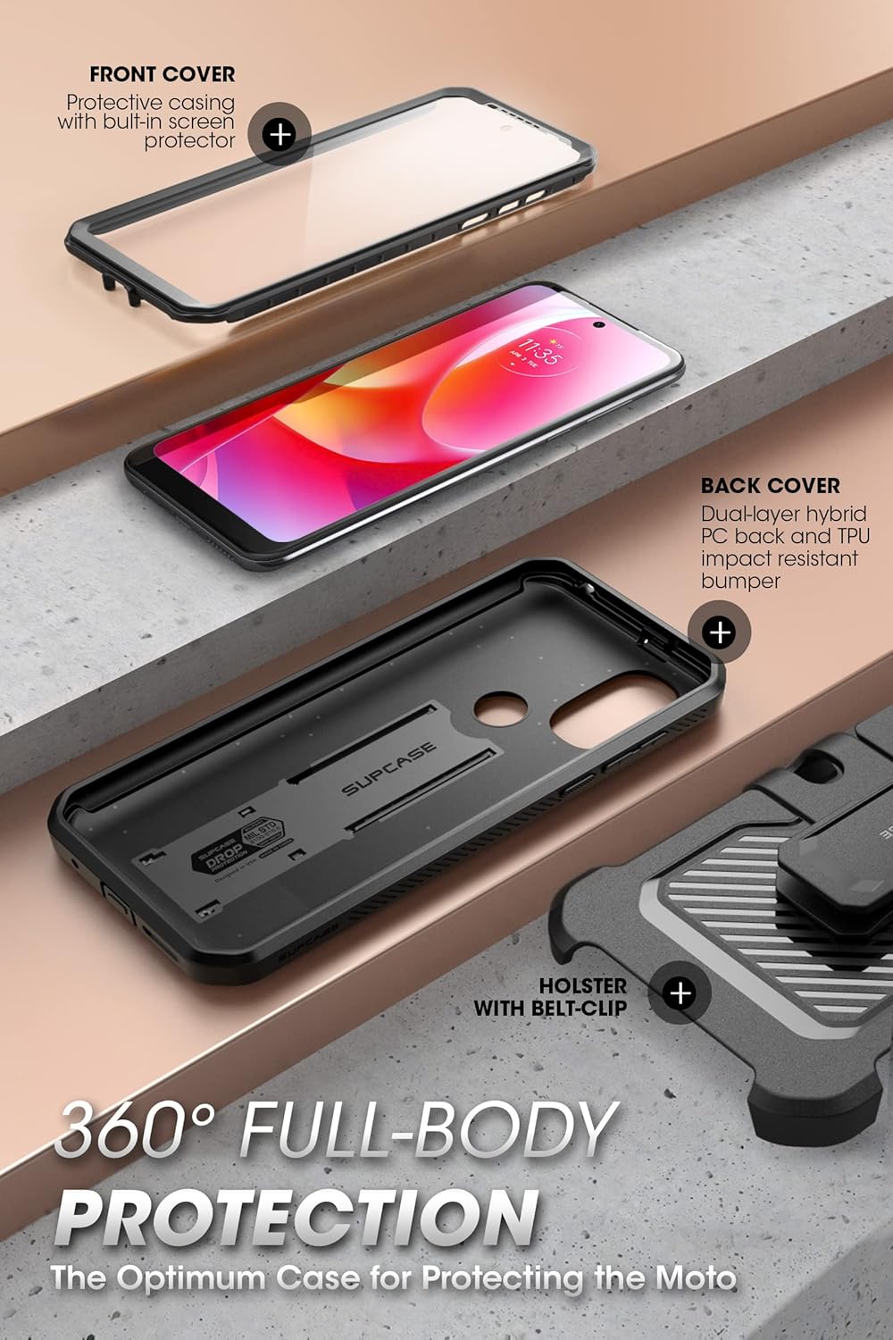SUPCASE Unicorn Beetle Pro Series Case for Moto G Power 2022, Full-Body Rugged Belt Clip & Kickstand Case with Built-in Screen Protector (Black)