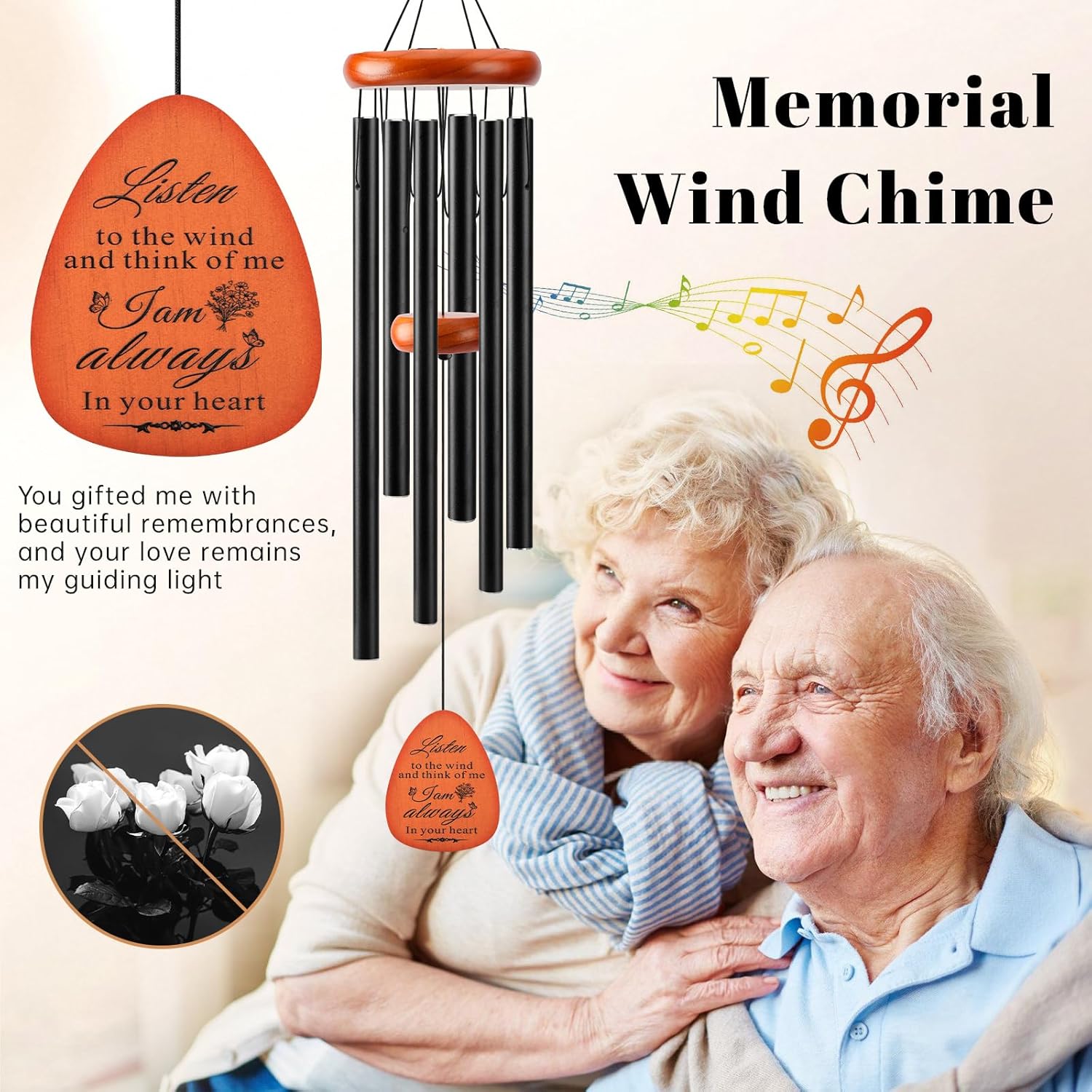 Sympathy Gifts for Loss of Loved One Memorial Wind Chimes Sympathy/Bereavement/Memorial Gifts for Loss of Mom Dad Husband, Grief Remembrance Condolences Gifts for Women, 32" Black