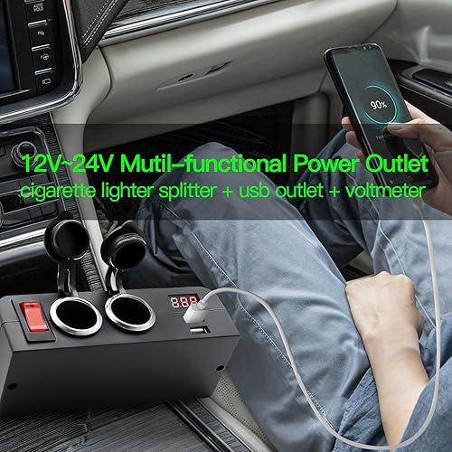 Miniatura 3 de Toma de corriente de 12 V, divisor de enchufe para encendedor de cigarrillos, adaptador de cargador de coche de 2 enchufes con carga de salida USB