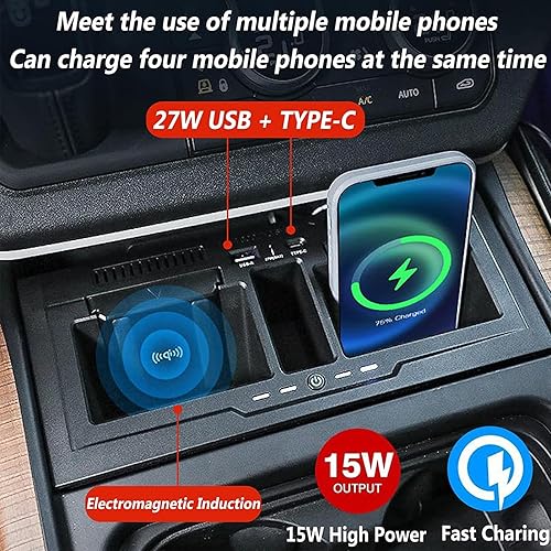 Miniatura 4 de BAIYITONGDA Cargador de coche inalámbrico dual para Land Rover Defender 90 110 130 2020-2023, almohadilla de carga rápida Qi de 15 W con puerto