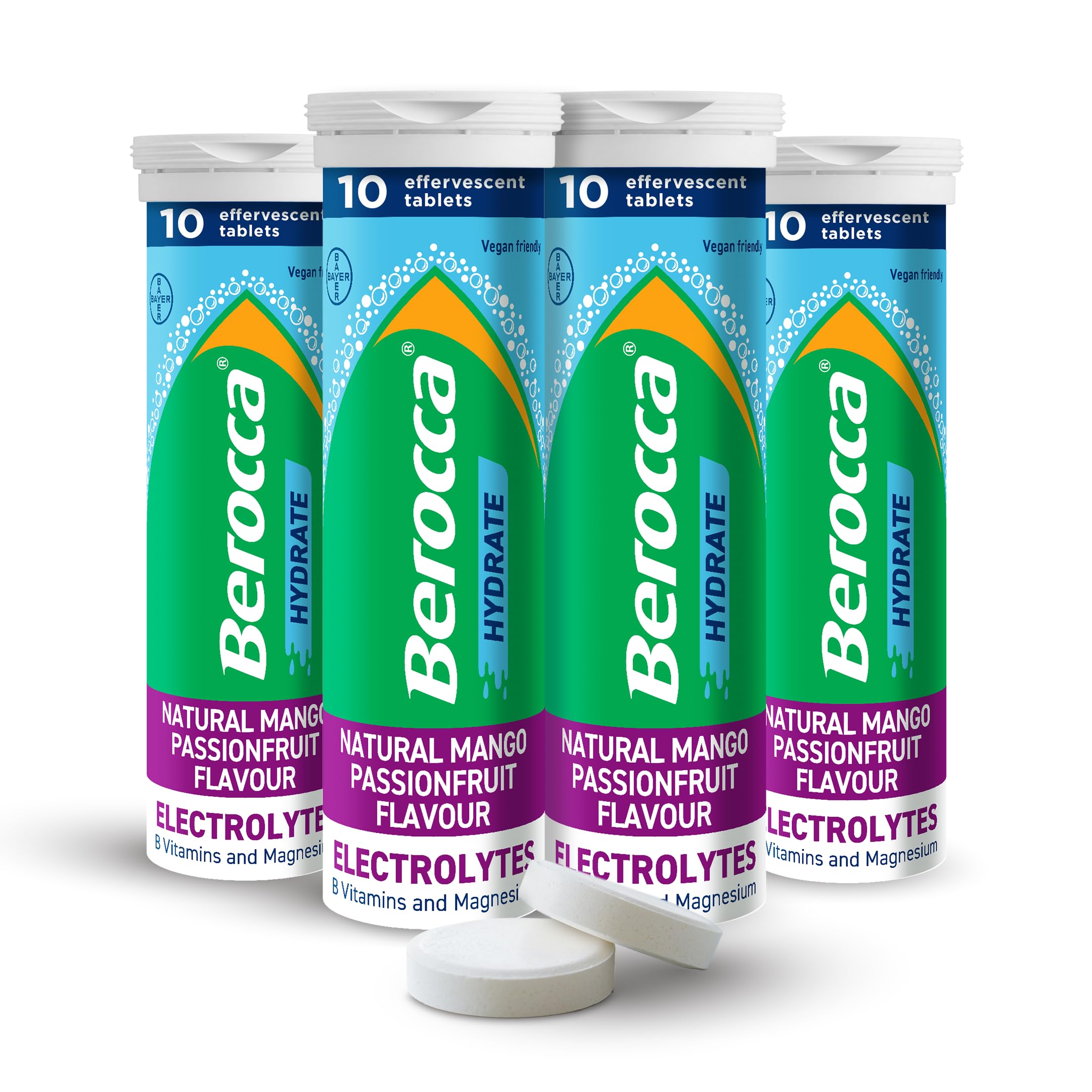 Berocca Hydrate - Electrolytes for Fast Hydration & B Vitamins, Enhance Hydration & Energy Support, Food Supplement with Natural Mango Passionfruit Flavour, Effervescent Tablets (40 Tablets)