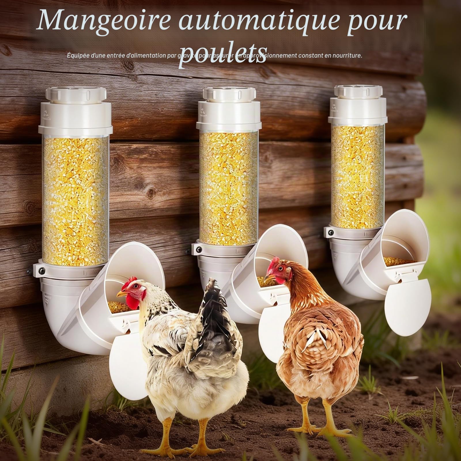 Mangeoire Poules,Hangable Mangeoire Poules Anti Nuisible 4L, PVC Mangeoire Poule Automatique avec sans Gaspillage, Mangeoire Automatique Poule pour Poulet,Canard,Turquie,Oie,Caille,Pigeon