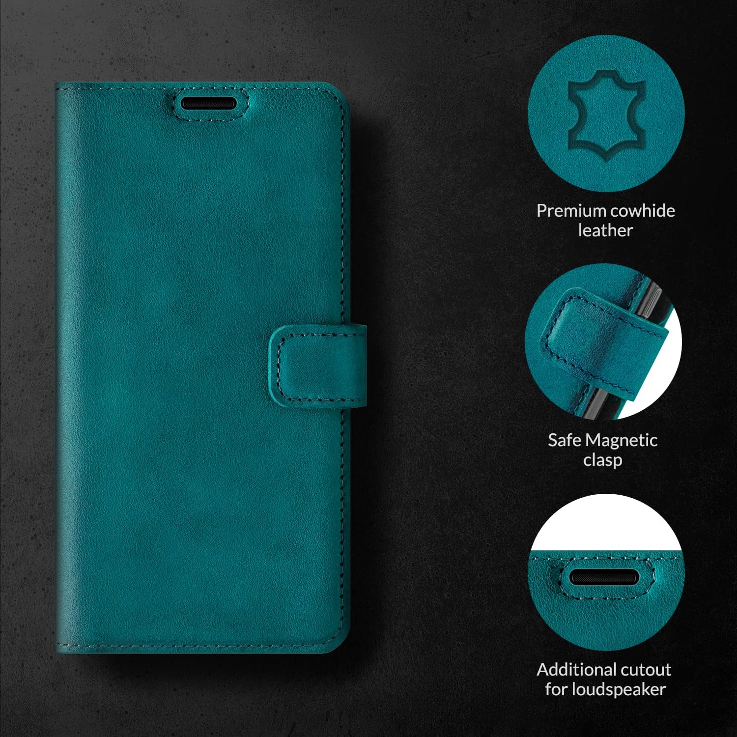 SURAZO Mobile Phone Case for Apple iPhone 14 Pro Max Leather Case - Foldable Genuine Leather Protective Case [Magnet, Card Slot, RFID Protection, Stand Function] Flip Wallet Case Cover Leather Case