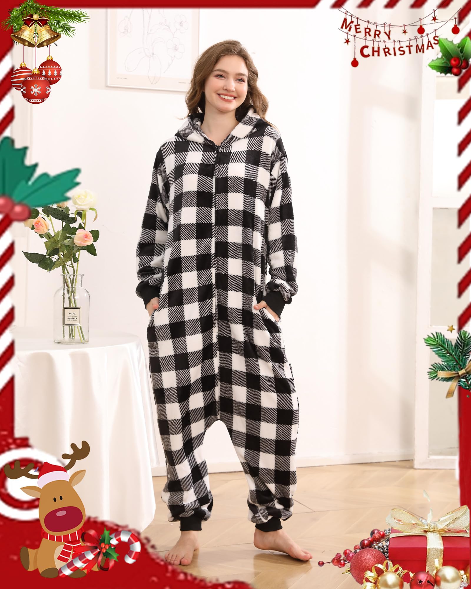 Pijama de una pieza para adultos, de franela, cómodo, con capucha, de una pieza, cálido, ropa de dormir
